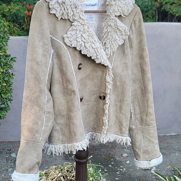 Vtg Wet Seal Faux Suede Sherpa Lined Faux Fur Collar Jacket - Picture 3 of 8